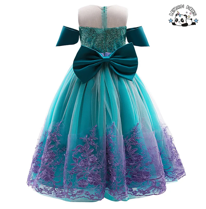 LEZONKIDS - Novo Vestido de Princesa com Pérolas e Lace com Embutimento Pesado e Arco para Meninas